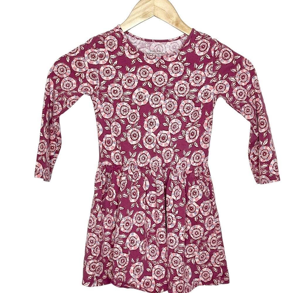 Garnet Hill Kids Floral Knit Dress Girls Size Small Long Sleeve Organic Cotton